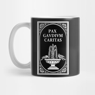 Birds and Fountain - Pax, Gaudium, Caritas Mug